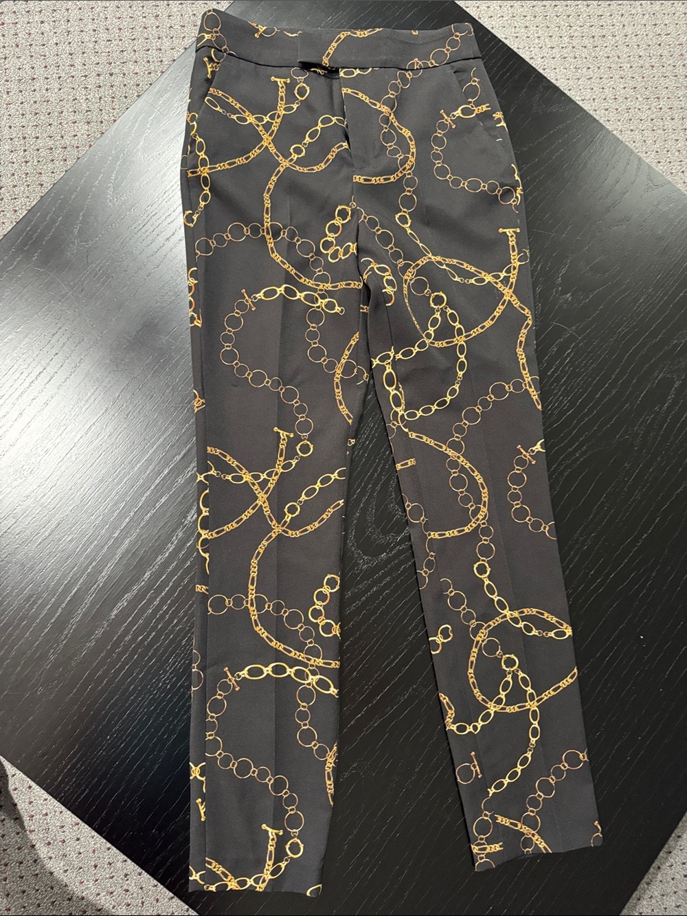 Zara Black Chinos with Gold Chain Print